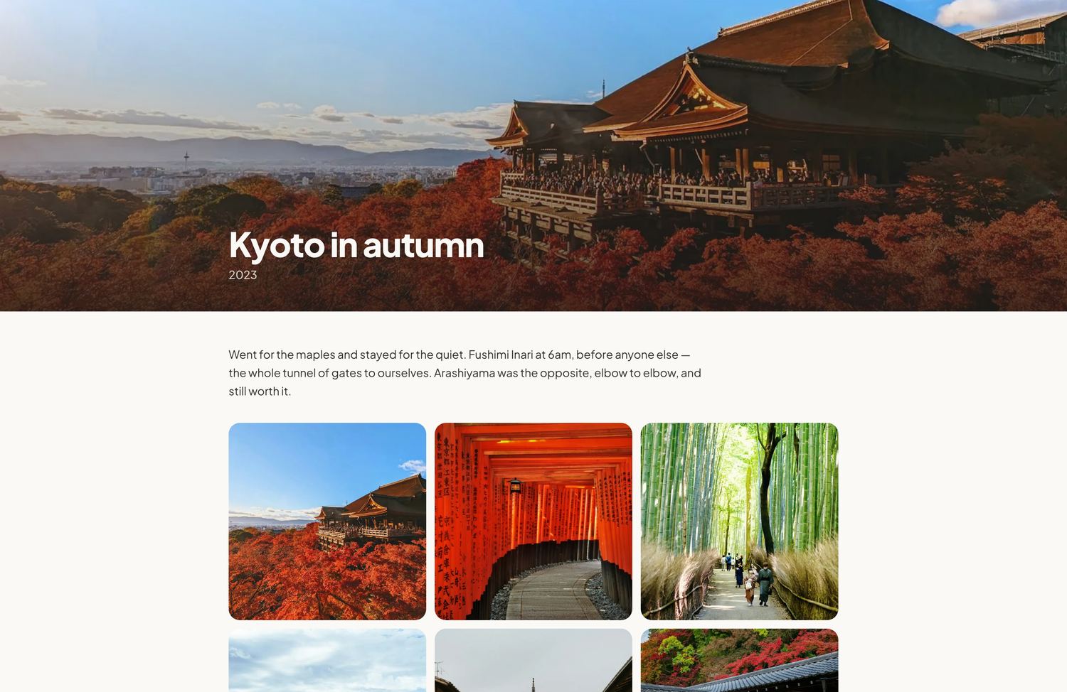 Public trip page with photo gallery